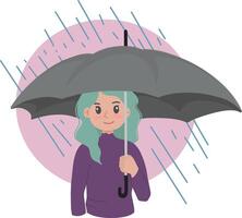 portrait de une femme en portant un parapluie lorsque pluvieux journées illustration vecteur