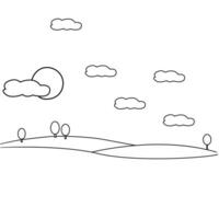 une dessin de une paysage avec des nuages et des arbres vecteur