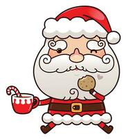 Père Noël claus en mangeant biscuits et en portant agresser de chaud chocolat, dessin animé mignon, kawaii vecteur art