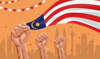 main serré drapeau arrière-plan, parfait pour Malaisie indépendance journée salutation vecteur
