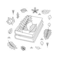 livre, feuilles. Bonjour l'automne. l'automne saison élément, icône. ligne art. vecteur