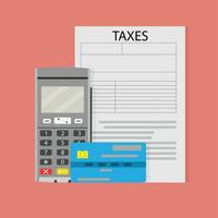 Paiement de impôts. Terminal et crédit carte, moderne transfert impôt. vecteur illustration