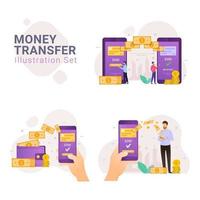 transfert d'argent en ligne avec concept de conception de services bancaires mobiles ensemble d'illustrations vectorielles vecteur