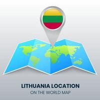icône de localisation de la lituanie sur la carte du monde, icône d'épingle ronde de la lituanie vecteur