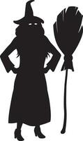silhouette de Halloween sorcière avec balai, vecteur illustration isolé sur blanc Contexte.