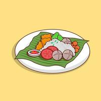 détaillé nasi Lemak ou riz sur assiette illustration pour nourriture icône vecteur