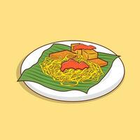détaillé nouille, Tofu et tempérer illustration pour asiatique nourriture icône, nouille sur vert feuille sur blanc assiette pour nourriture icône illustration, traditionnel nourriture vecteur