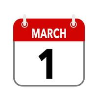 1 mars, calendrier Date icône sur blanc Contexte. vecteur
