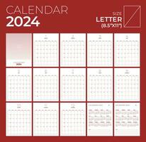 calendrier 2024, portrait, minimal table conception, la semaine début dimanche modèle. vecteur
