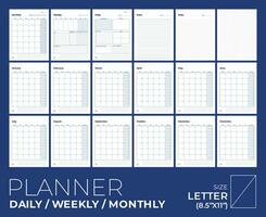 vecteur planificateur pages modèles, quotidien, hebdomadaire, mensuel minimal conception.