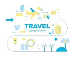 icônes de voyage de vacances d'été disposées le long de la route. illustration vectorielle minimale de style design plat. vecteur
