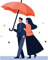 main tiré couple en portant parapluies dans le pluie dans plat style vecteur