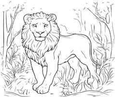 des gamins coloration page Lion dans forêt vecteur