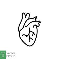 Humain cœur icône. Facile contour style. interne organe, réel, cardiologie, cardiaque anatomie, médical concept. mince ligne symbole. vecteur illustration isolé sur blanc Contexte. eps dix.