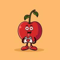 personnage mignon de fruit de cerise avec emote d'amour. concept d'icône de caractère de fruits isolé. vecteur premium de style dessin animé plat