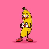 personnage de banane mignon avec emote d'amour. concept d'icône de caractère de fruits isolé. vecteur premium de style dessin animé plat