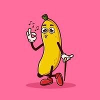 Geste et sifflet de caractère mignon de fruit de banane. concept d'icône de caractère de fruits isolé. vecteur premium de style dessin animé plat