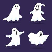 4 personnages fantômes mignons ensemble d'illustrations vectorielles de conception de style plat vecteur