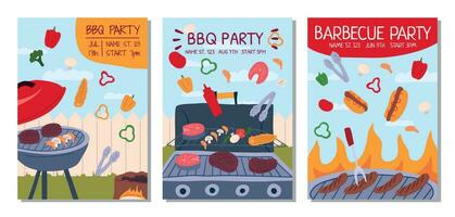 dessin animé Couleur un barbecue fête concept bannière affiche carte ensemble. vecteur