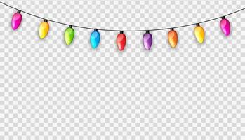 Ampoules de lampe guirlande multicolore festive isolés sur illustration vectorielle fond transparent vecteur