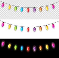ampoules de lampe guirlande multicolore festive isolées sur illustration vectorielle fond transparent, blanc, noir vecteur