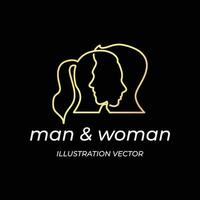 homme femme tête visage pour la communication parler mariage couple partenaire famille monogramme illustration vecteur