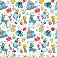 Noël modèle, Noël gnomes, cerfs, arbre, cadeau des boites, flocons de neige vecteur