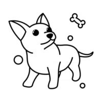 icône d'illustration vectorielle de dessin animé mignon d'un chien chiot chihuahua. c'est le style de contour. vecteur