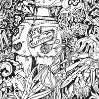 illustration graphique en noir et blanc de la jeune fille dans la jungle. coloration antistress. vecteur