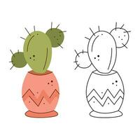 cactus dans le pot. noir et blanc et Couleur clipart vecteur illustration.