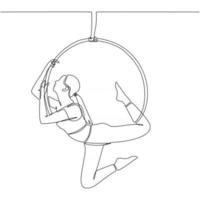 dessin au trait continu d'une femme jouant l'illustration vectorielle de cirque anneau d'air vecteur