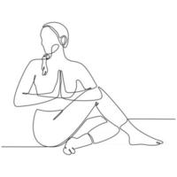 dessin au trait continu de femme pratiquant des asanas de yoga illustration vectorielle vecteur