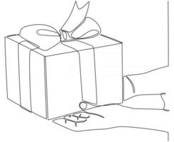 dessin au trait continu à la main avec illustration vectorielle de boîte cadeau vecteur