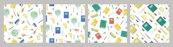 ensemble de modèles fournitures scolaires et papeterie de bureau sur fond blanc retour à l'éducation scolaire et concept d'entreprise vecteur modèle sans couture pour bannière affiche magasin de fournitures de bureau et papier peint