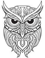 hibou oiseau coloration livre pour adultes vecteur, numérique mandala illustration de hibou, blanc arrière-plan, nettoyer ligne art, tatouage et impression conception vecteur