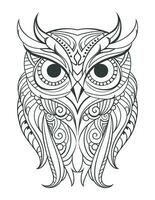 hibou oiseau coloration livre pour adultes vecteur, numérique mandala illustration de hibou, blanc arrière-plan, nettoyer ligne art, tatouage et impression conception vecteur