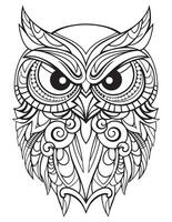 hibou oiseau coloration livre pour adultes vecteur, numérique mandala illustration de hibou, blanc arrière-plan, nettoyer ligne art, tatouage et impression conception vecteur