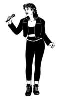 chanteur femme années 80. noir et blanc encre style vecteur clipart.