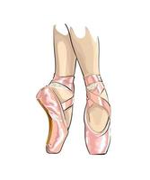 jambes de ballerine en chaussures de ballet, dessin coloré, réaliste. illustration vectorielle de peintures vecteur