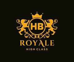 d'or lettre hb modèle logo luxe or lettre avec couronne. monogramme alphabet . magnifique Royal initiales lettre. vecteur
