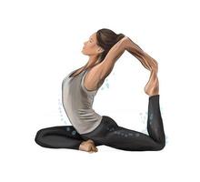 jeune femme abstraite est engagée dans le yoga ou le pilates, faisant des exercices d'éclaboussure d'aquarelles. illustration vectorielle de peintures vecteur