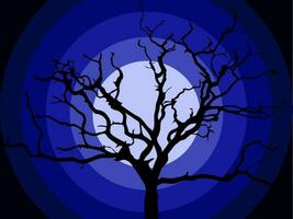 content Halloween. effrayant silhouette de une sec arbre contre le Contexte de clair de lune. vecteur plat illustration