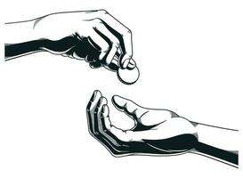 silhouette mains donnant recevoir aide sociale argent vecteur