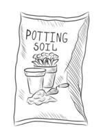 noir vecteur isolé sur une blanc Contexte griffonnage illustration de une sac avec sol pour fleurs