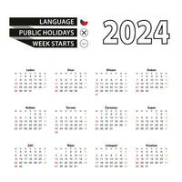 2024 calendrier dans tchèque langue, la semaine départs de dimanche. vecteur