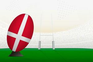Danemark nationale équipe le rugby Balle sur le rugby stade et objectif des postes, en train de préparer pour une peine ou gratuit coup. vecteur