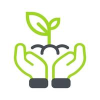 icône de plantation d'arbres. une main qui tient des semis pour planter des arbres concept de protection de l'environnement vecteur