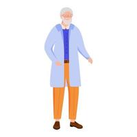 illustration vectorielle plane de professeur de chimie universitaire. homme âgé en blouse bleue. vieux scientifique portant des lunettes. Professeur de sciences de l'école personnage de dessin animé isolé sur fond blanc vecteur