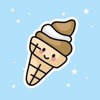 mignonne kawaii la glace crème cône isolé sur une bleu Contexte vecteur