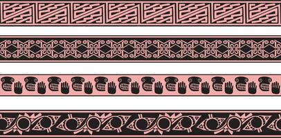 vecteur ensemble de rose et noir originaire de américain ornemental sans couture les frontières. cadre de le les peuples de Amérique, aztèques, Maya, incas